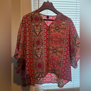 SHEIN Pink and Orange Patterned Blouse
